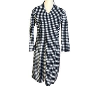 J. McLaughlin Blue /White Check Sheath Dress Catalina Cloth 3/4 Sleeve Size S